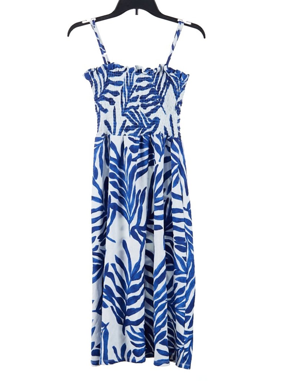 H&M Smocked Bodice White Blue Dress Women's Medium